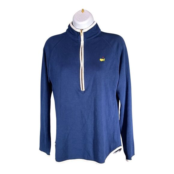 Peter Millar Masters Half Zip Pullover Logo Cotton Blue White Women's Small - Picture 1 of 5